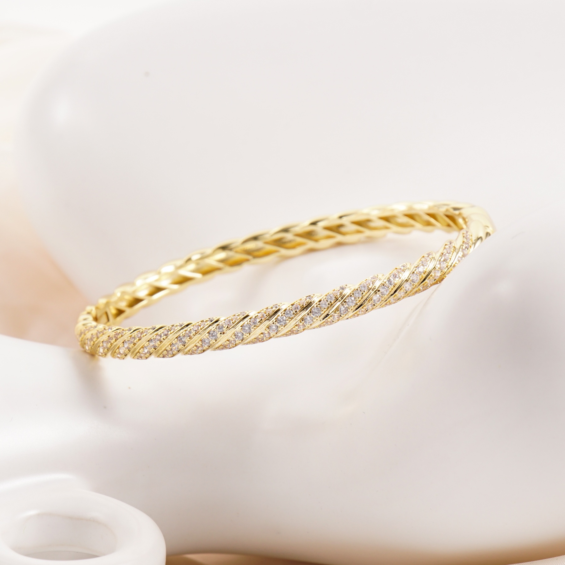 1.2ct Sculpted Cable Bangle Twisted Bangle Bracelet Synthetic Moissanite/Zirconia Bangle S925/Copper