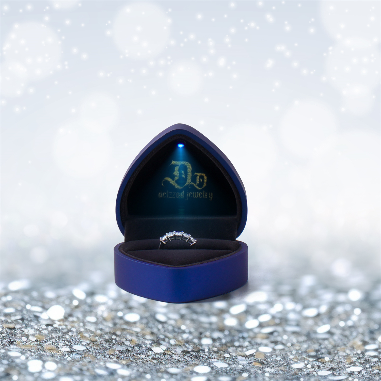 Delzzad Luxury Love Heart Jewelry Gift Box with Light Surprise Ring Heart Box Earrings Jewelry Box Christmas Gift Birthday Halloween Valentine's Day Thanksgiving Day Mother's Day Jewelry Present Box(Box Only)