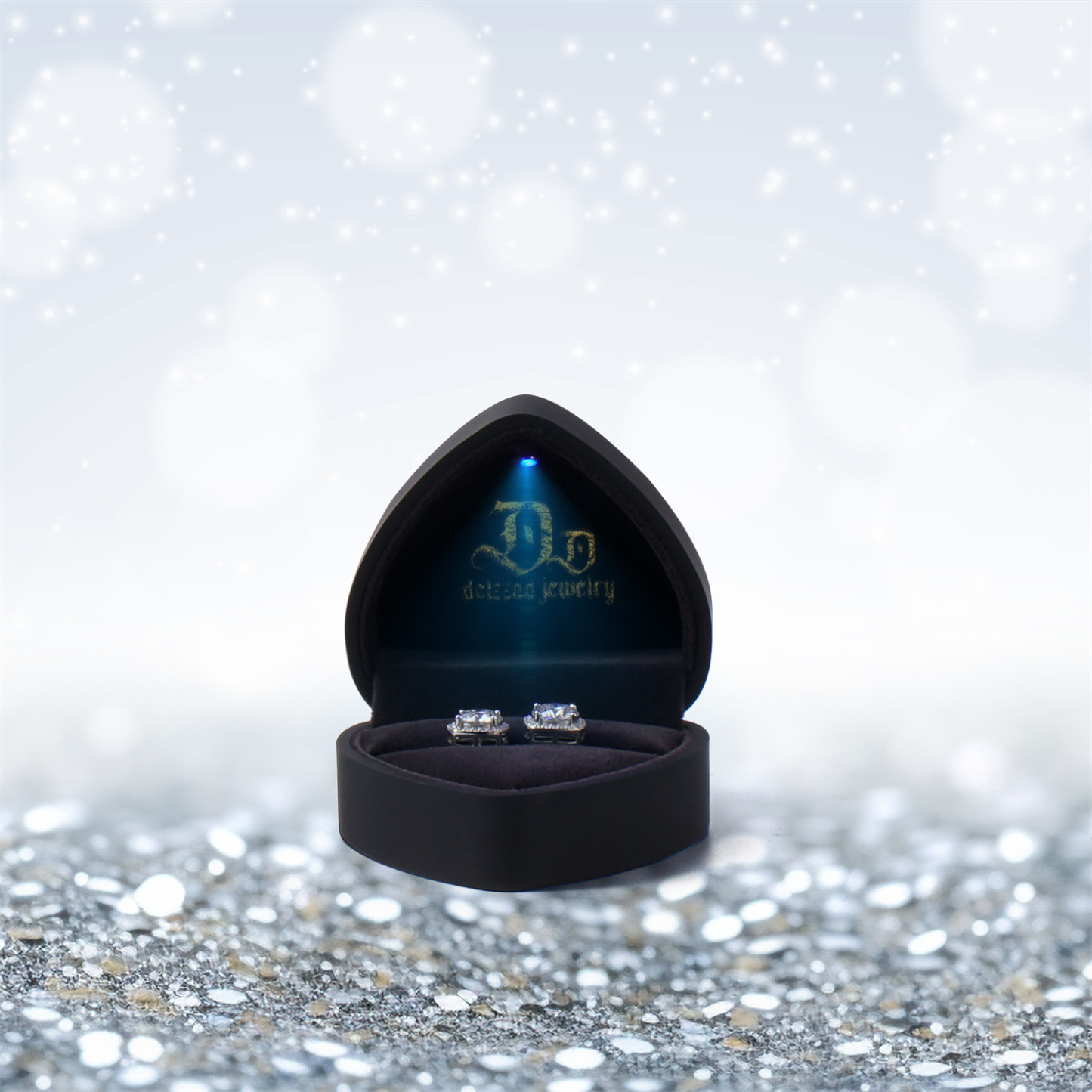 Delzzad Luxury Love Heart Jewelry Gift Box with Light Surprise Ring Heart Box Earrings Jewelry Box Christmas Gift Birthday Halloween Valentine's Day Thanksgiving Day Mother's Day Jewelry Present Box(Box Only)