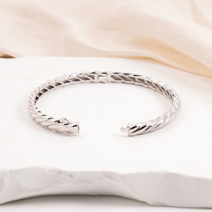 1.2ct Sculpted Cable Bangle Twisted Bangle Bracelet Synthetic Moissanite/Zirconia Bangle S925/Copper