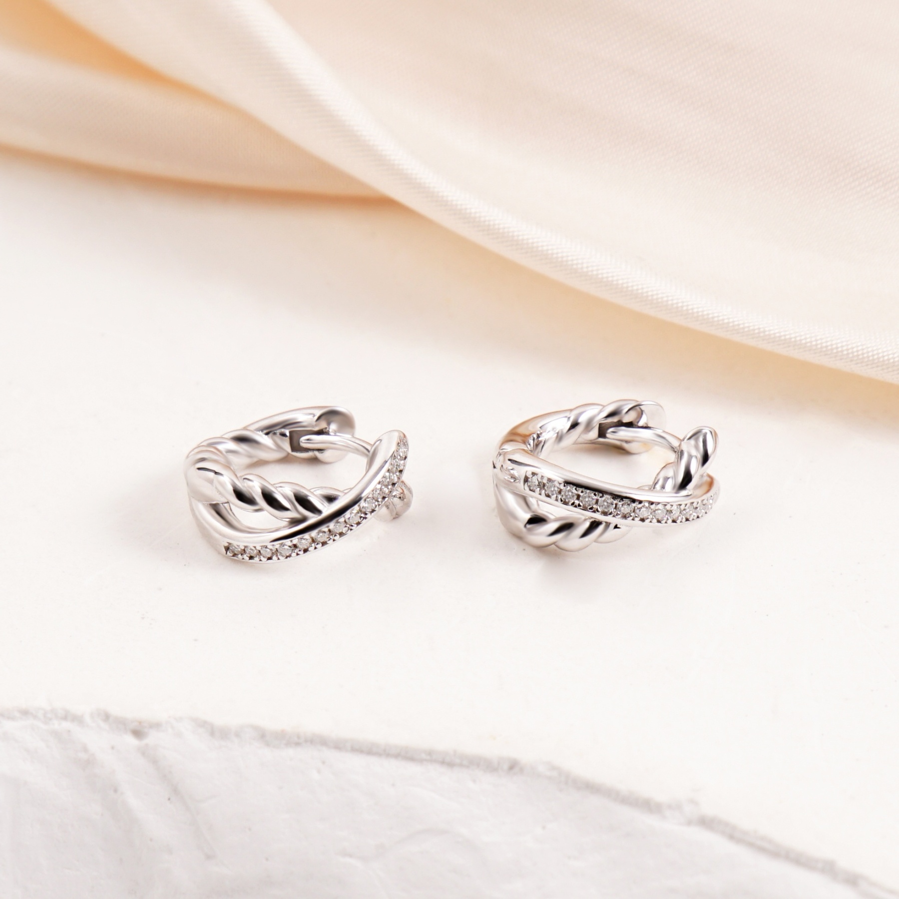 Delzzad Twist Hoop Earrings Crossover Huggies Earrings D Color VVS Synthetic Moissanite Earrings Jewelry S925 Perfect Birthday Engagement Wedding Anniversary Christmas Gift