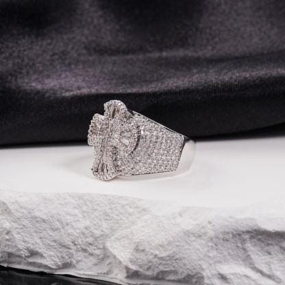 2ct Eternal Pillar Ring Fully Iced Out Ring Hip Hop Gothic Cross Ring VVS Synthetic Moissanite Ring Jewelry Copper Band