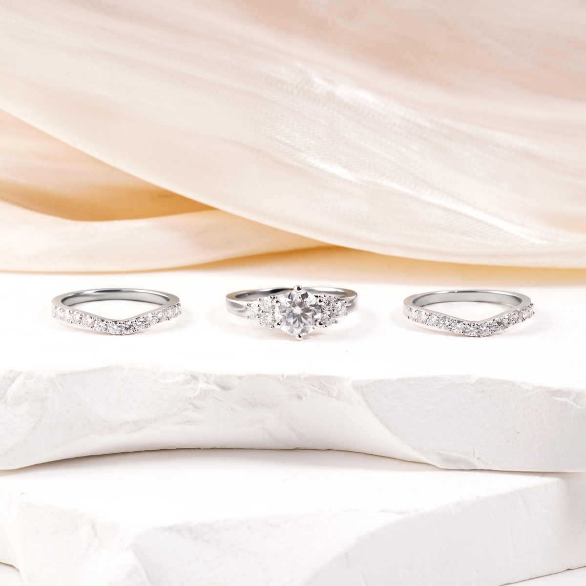 Timeless Embrace 2ct Triple Promise Ring Copper Engagement Stacking Ring VVS Synthetic Moissanite Ring Jewelry