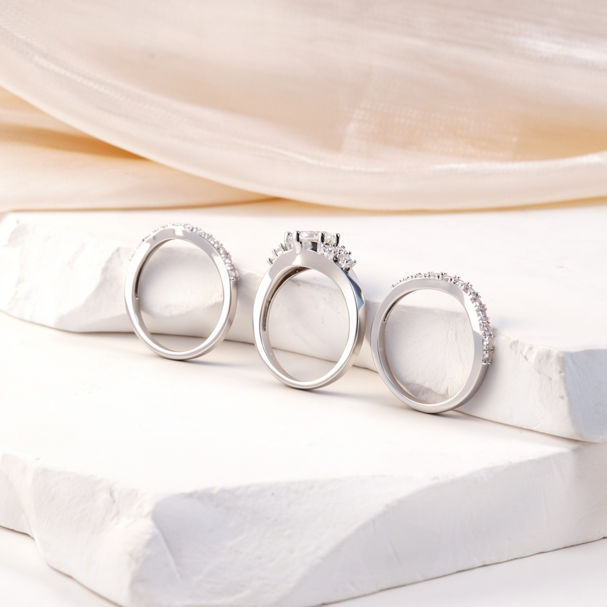 Timeless Embrace 2ct Triple Promise Ring Copper Engagement Stacking Ring VVS Synthetic Moissanite Ring Jewelry