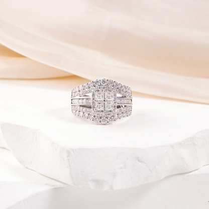 3.2ct Quad Princess Halo Copper Ring Grand Symphony Bridal Wedding Engagement Ring VVS Synthetic Moissanite Ring Jewelry 