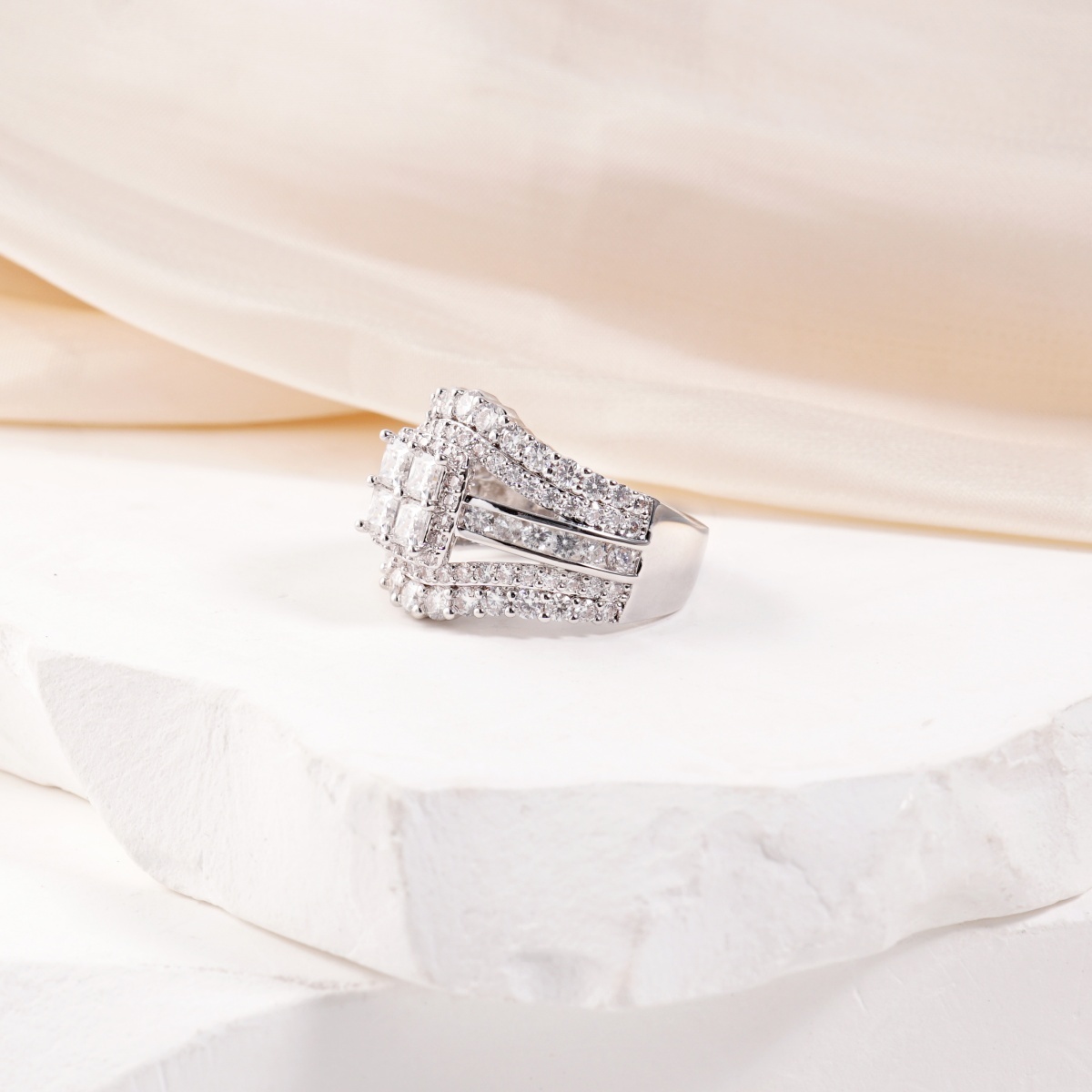 3.2ct Quad Princess Halo Copper Ring Grand Symphony Bridal Wedding Engagement Ring VVS Synthetic Moissanite Ring Jewelry