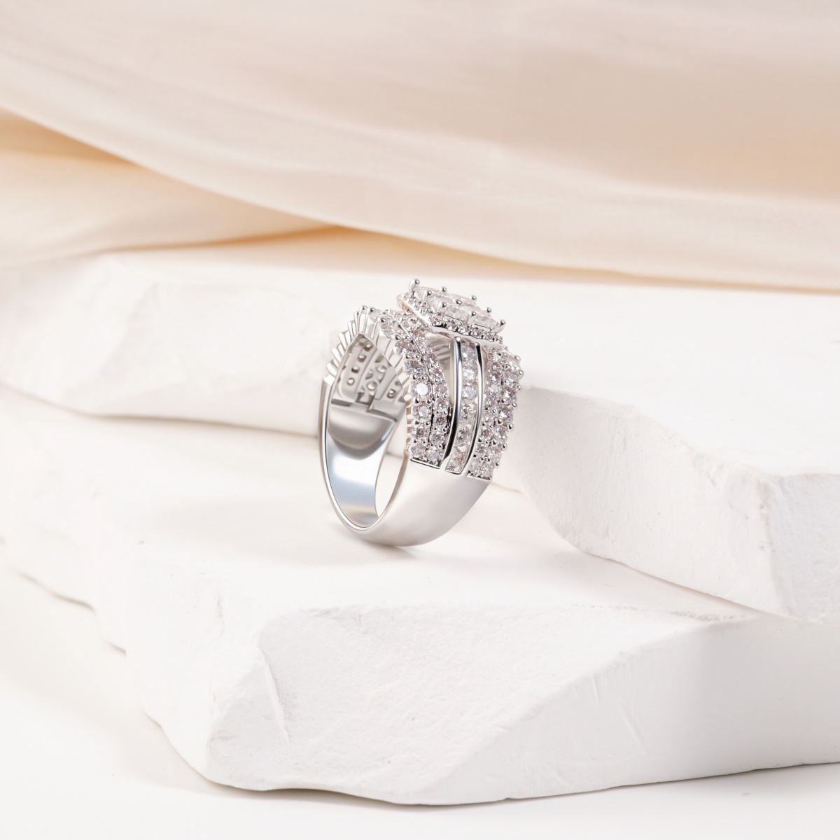 3.2ct Quad Princess Halo Copper Ring Grand Symphony Bridal Wedding Engagement Ring VVS Synthetic Moissanite Ring Jewelry 