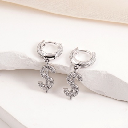 Iced Out USD Hoop Earrings VVS Synthetic Moissanite Earrings S925/Copper Hip Hop Money Symbol Hoops Dangle Earrings