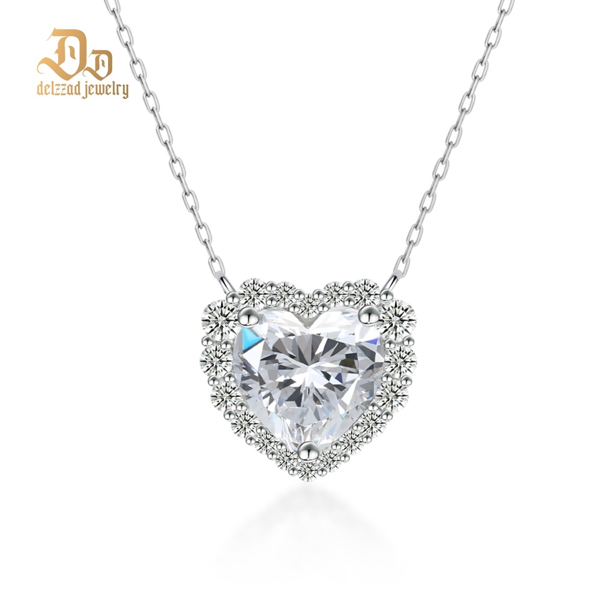 ??Stellar Heart? Set??Delzzad Halo Heart Stud Earrings Endless Love Pendant Necklace Jewelry Set Synthetic Moissanite S925 Necklace Earrings Jewelry Set