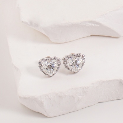 ??Stellar Heart? Set??Delzzad Halo Heart Stud Earrings Endless Love Pendant Necklace Jewelry Set Synthetic Moissanite S925 Necklace Earrings Jewelry Set