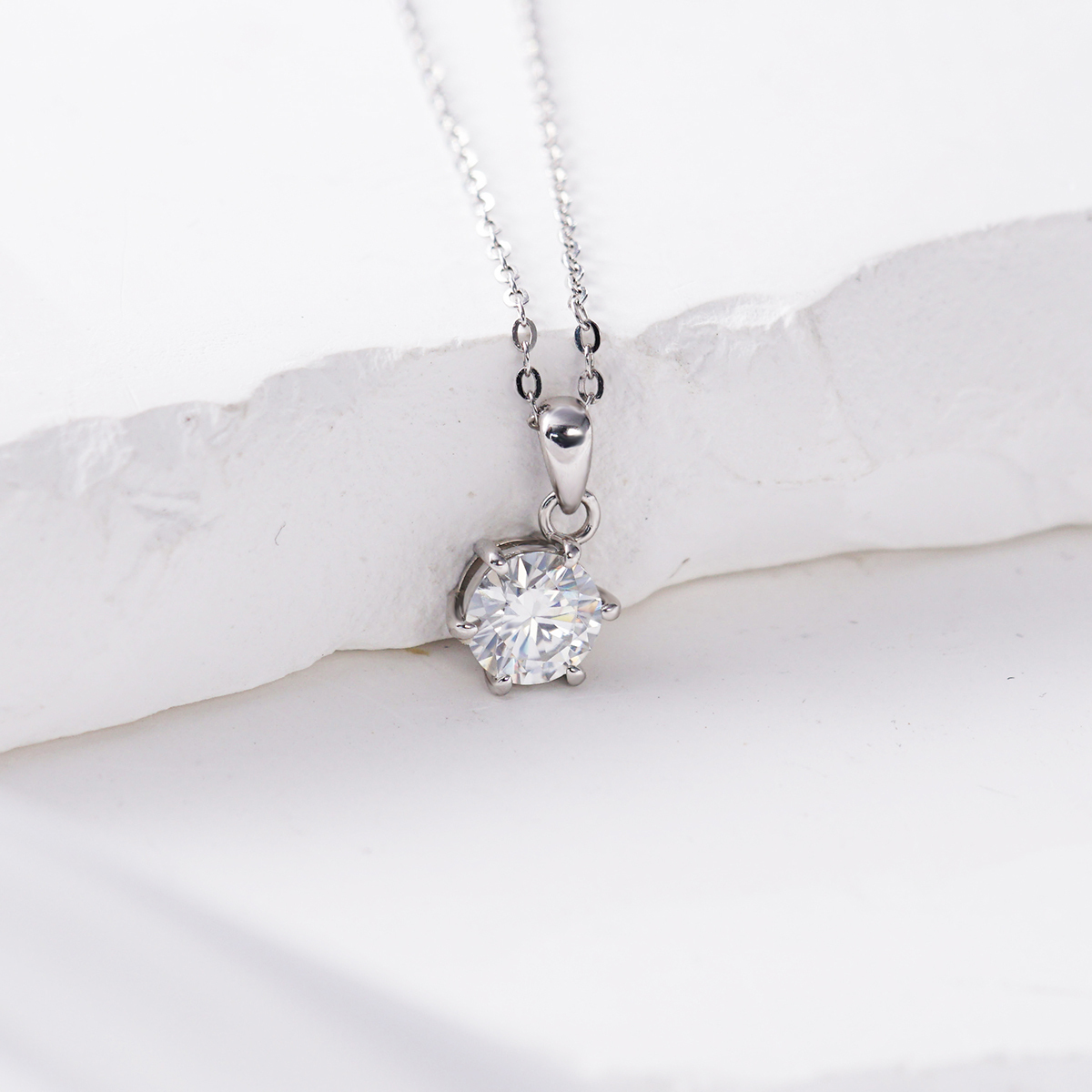1ct Six-Prong Pendant D Color VVS Synthetic Moissanite S925 Chain Women Solitaire Necklace Gifts