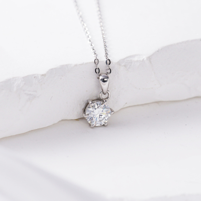 1ct Six-Prong Pendant D Color VVS Synthetic Moissanite S925 Chain Women Solitaire Necklace Gifts