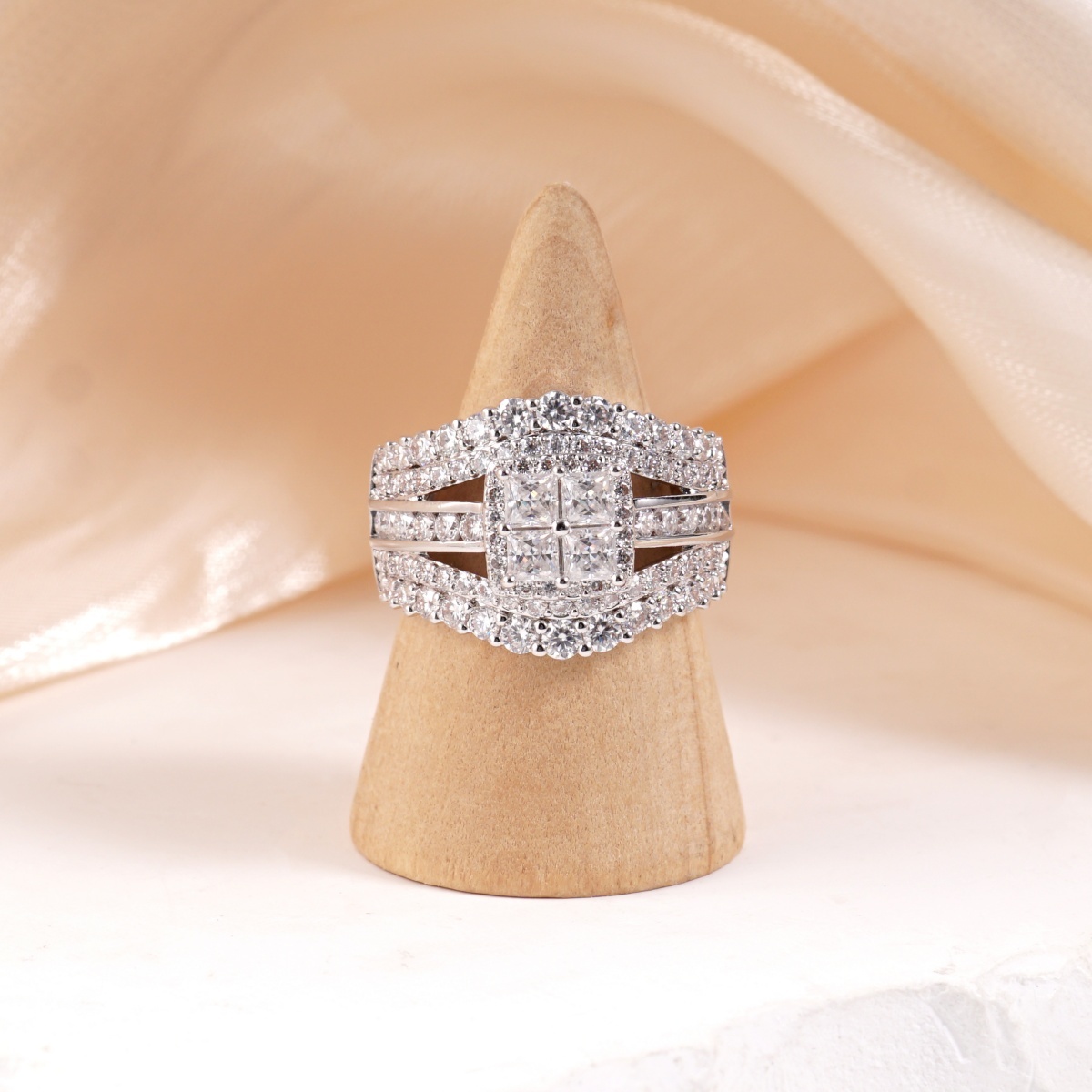 3.2ct Quad Princess Halo Copper Ring Grand Symphony Bridal Wedding Engagement Ring VVS Synthetic Moissanite Ring Jewelry