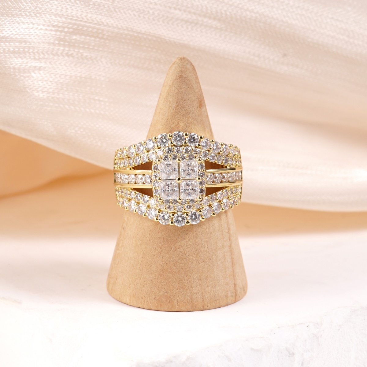 3.2ct Quad Princess Halo Copper Ring Grand Symphony Bridal Wedding Engagement Ring VVS Synthetic Moissanite Ring Jewelry