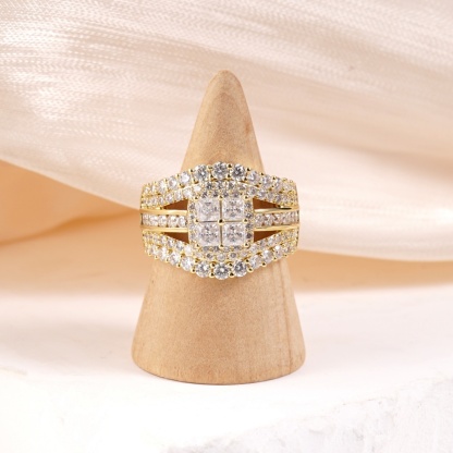 3.2ct Quad Princess Halo Copper Ring Grand Symphony Bridal Wedding Engagement Ring VVS Synthetic Moissanite Ring Jewelry 