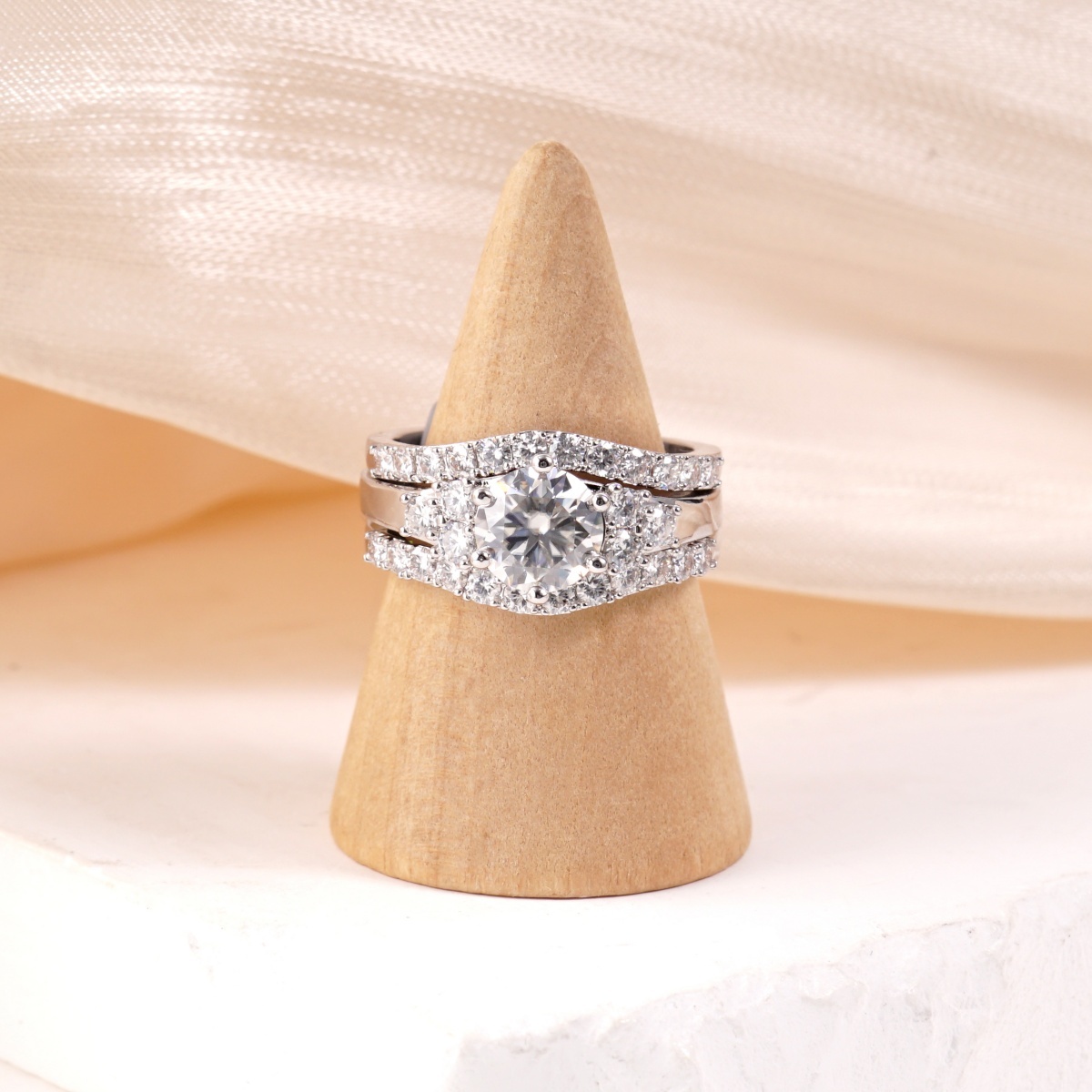 Timeless Embrace 2ct Triple Promise Ring Copper Engagement Stacking Ring VVS Synthetic Moissanite Ring Jewelry