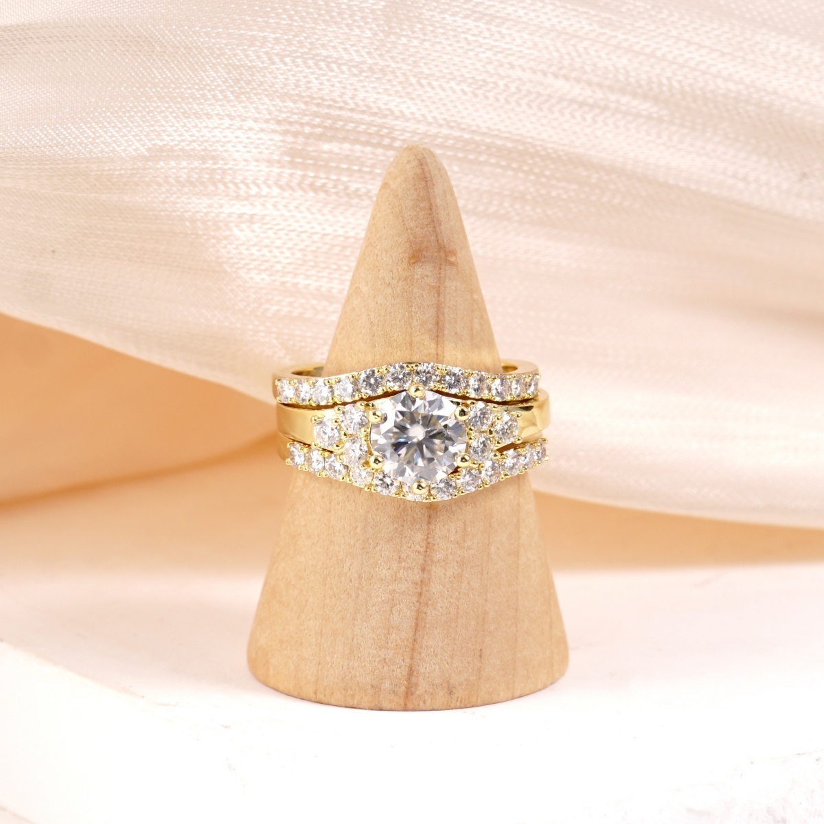 Timeless Embrace 2ct Triple Promise Ring Copper Engagement Stacking Ring VVS Synthetic Moissanite Ring Jewelry