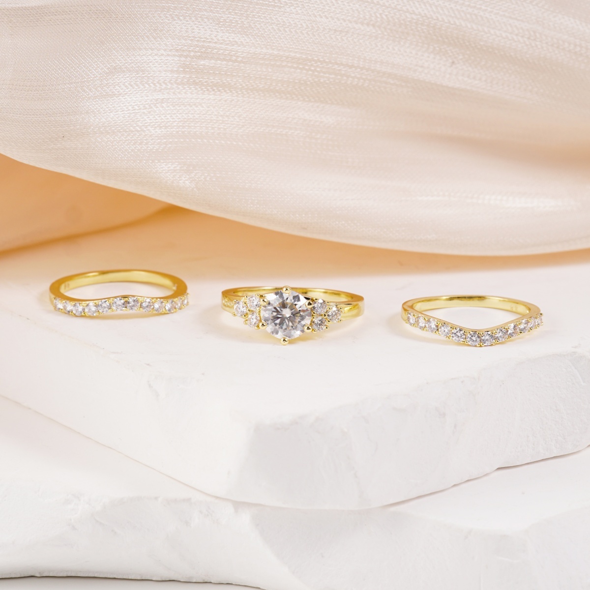 Timeless Embrace 2ct Triple Promise Ring Copper Engagement Stacking Ring VVS Synthetic Moissanite Ring Jewelry