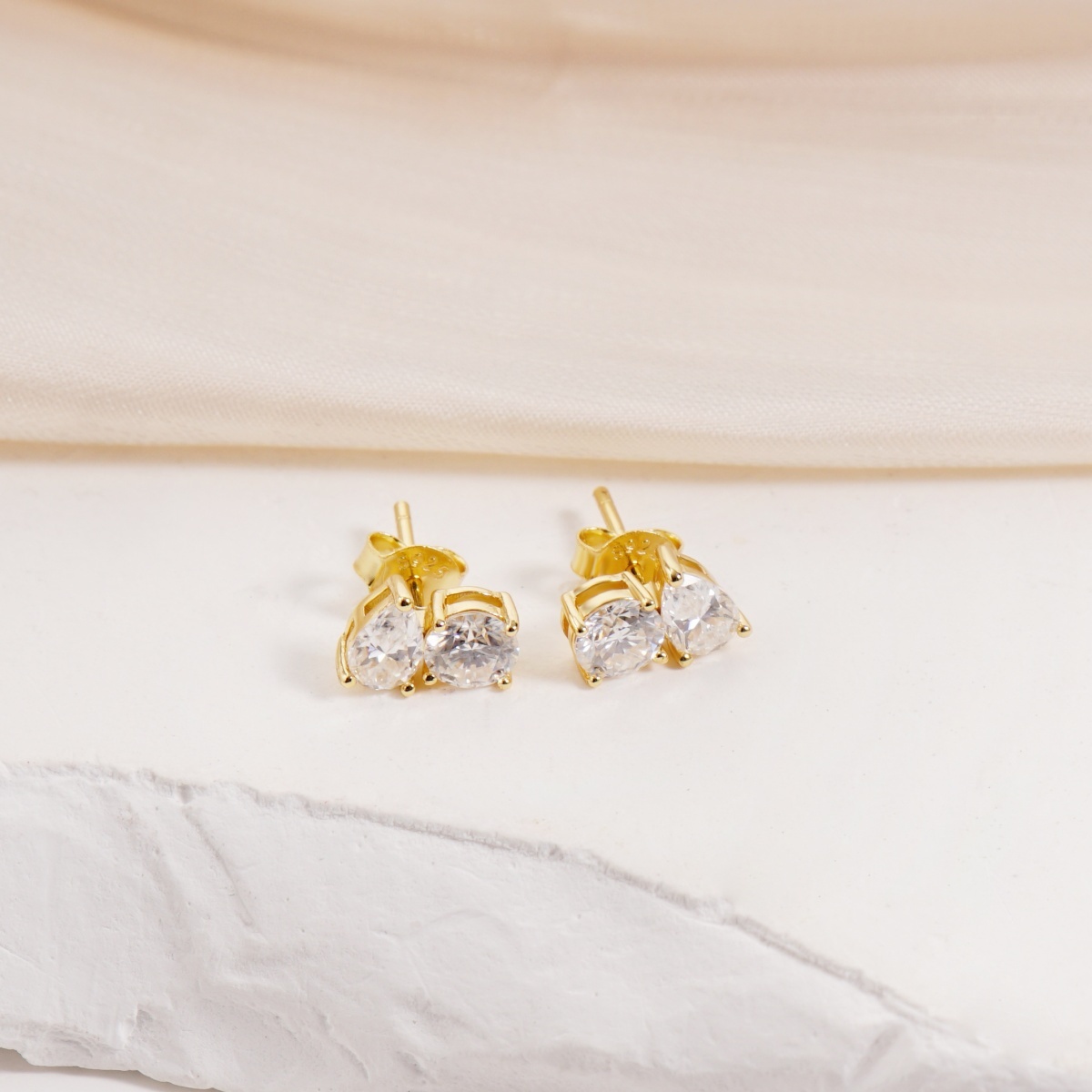 Toi et Moi Stud Earrings Pear and Round Cut Earrings VVS Synthetic Moissanite Earrings S925 Studs