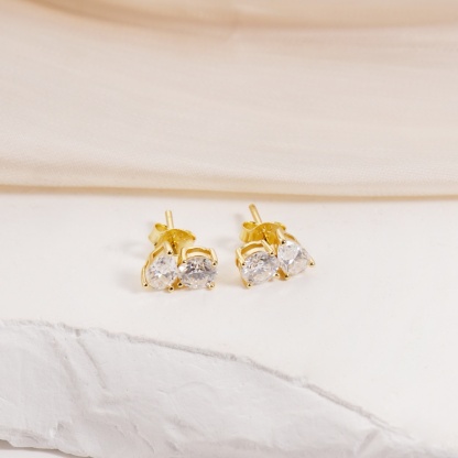 Toi et Moi Stud Earrings Pear and Round Cut Earrings VVS Synthetic Moissanite Earrings S925 Studs