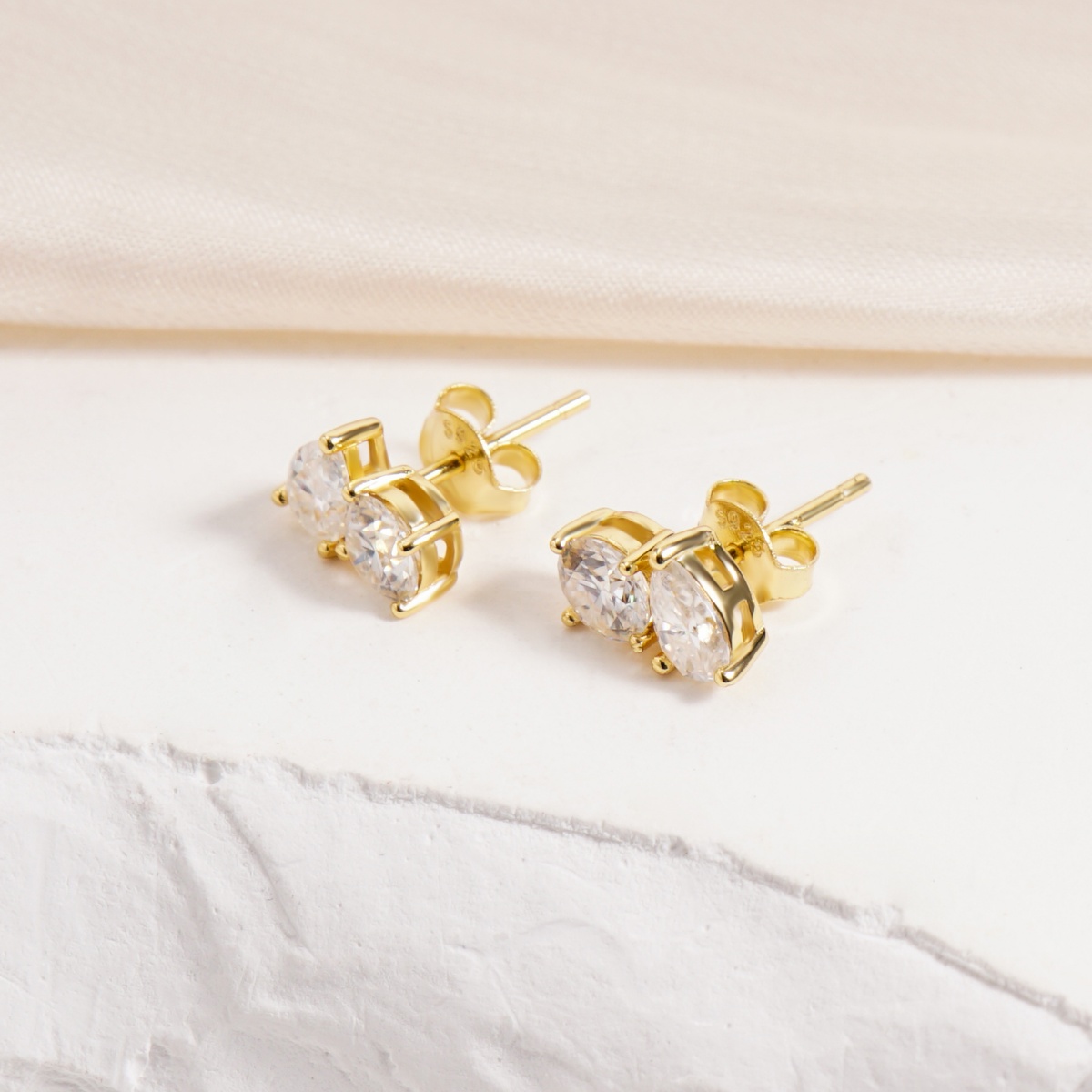Toi et Moi Stud Earrings Pear and Round Cut Earrings VVS Synthetic Moissanite Earrings S925 Studs