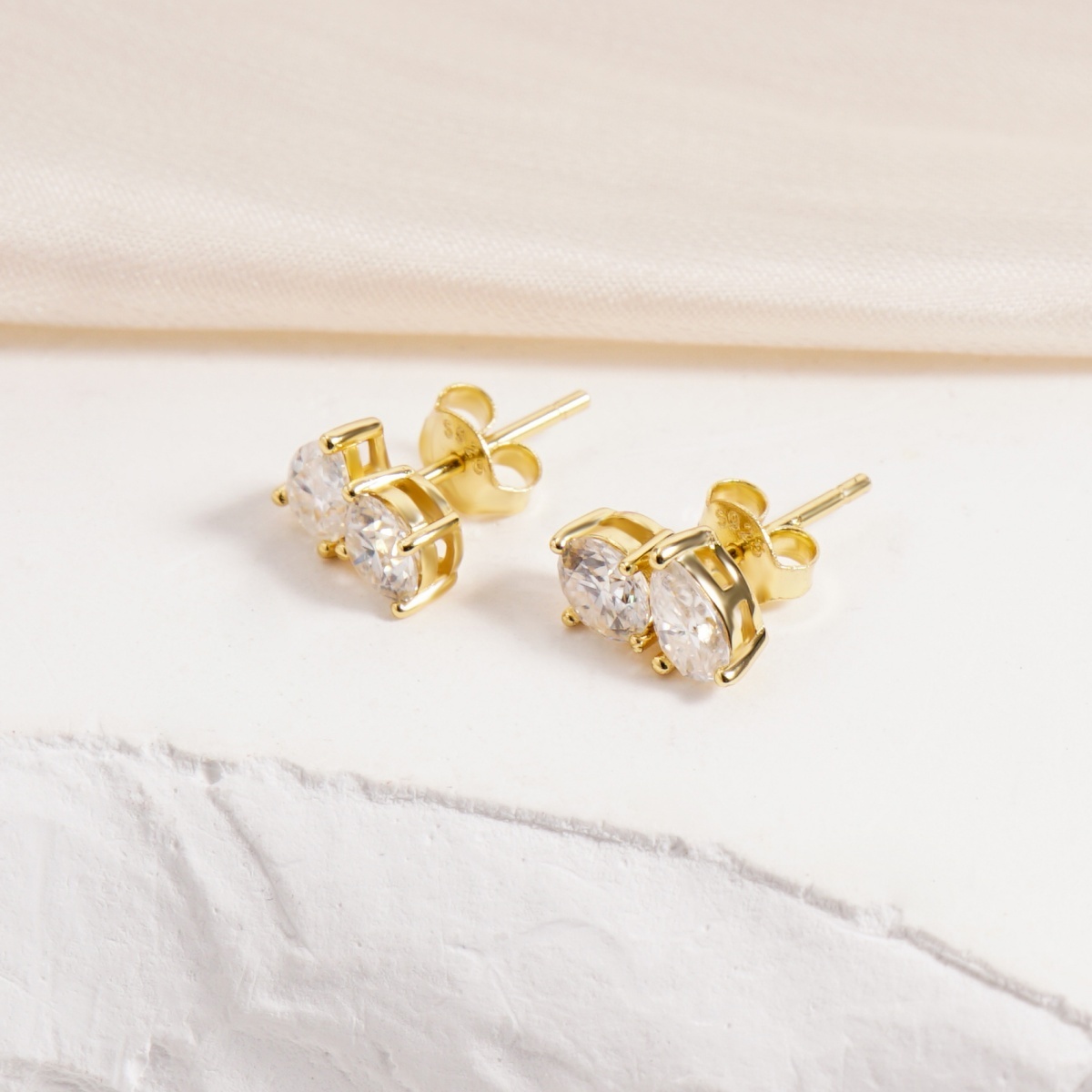 Toi et Moi Stud Earrings Pear and Round Cut Earrings VVS Synthetic Moissanite Earrings S925 Studs