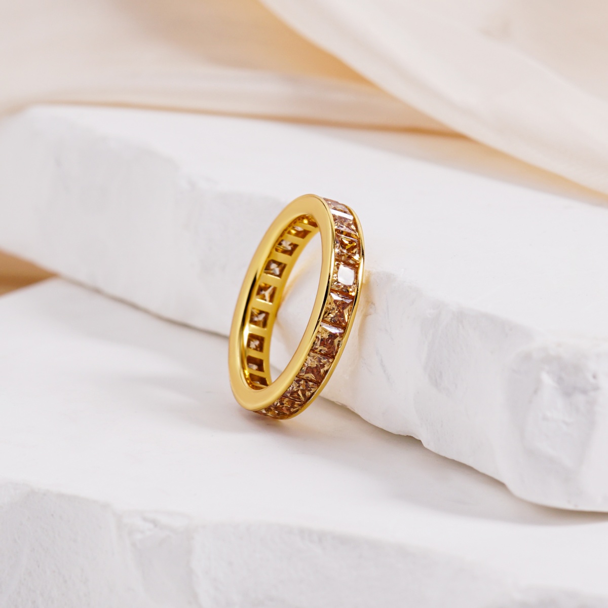 Eternal Trinity Harmony Set Vintage Ring Band Champagne Stacking Ring Synthetic Moissanite Ring Jewelry S925 Band