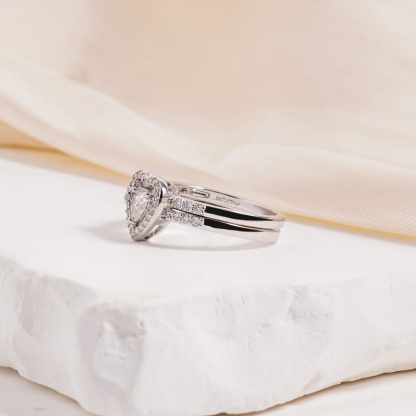 Halo Heart Cut Ring Set Heart Pair Stacking Ring Band D Color VVS Synthetic Moissanite Ring Jewelry Copper Band Wedding Band Engagement Ring Set Promise Ring