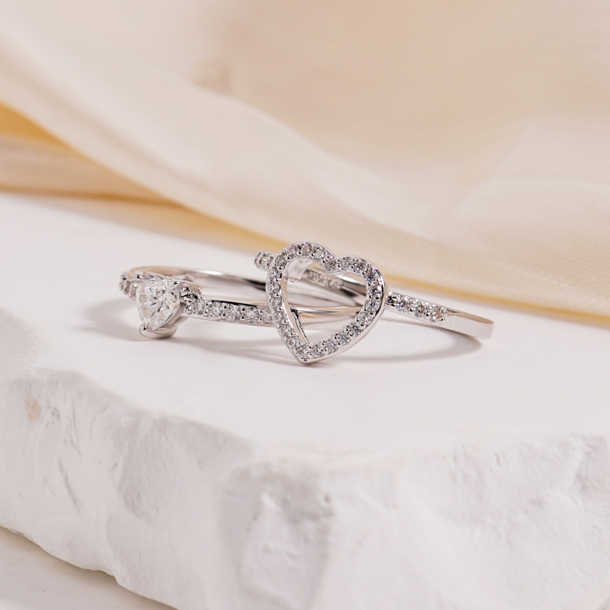 Halo Heart Cut Ring Set Heart Pair Stacking Ring Band D Color VVS Synthetic Moissanite Ring Jewelry Copper Band Wedding Band Engagement Ring Set Promise Ring