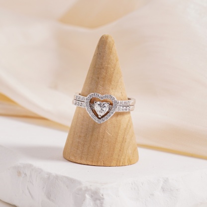 Halo Heart Cut Ring Set Heart Pair Stacking Ring Band D Color VVS Synthetic Moissanite Ring Jewelry Copper Band Wedding Band Engagement Ring Set Promise Ring