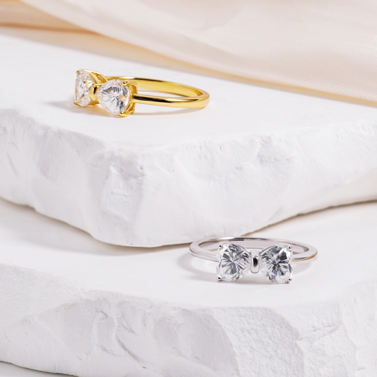 1.6ct Classic Heart Cut Ring Angelic Bow Ring D Color VVS Synthetic Moissanite Ring Jewelry S925/Copper Band