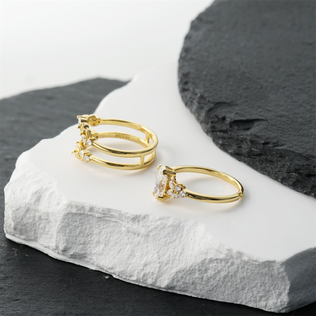 1.6ct Forest Hymn Ring Vintage Moss Agate Band Stackable Ring Cluster Bridal Ring Set VVS Synthetic Moissanite Ring S925 Band