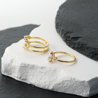 1.6ct Forest Hymn Ring Vintage Moss Agate Band Stackable Ring Cluster Bridal Ring Set VVS Synthetic Moissanite Ring S925 Band