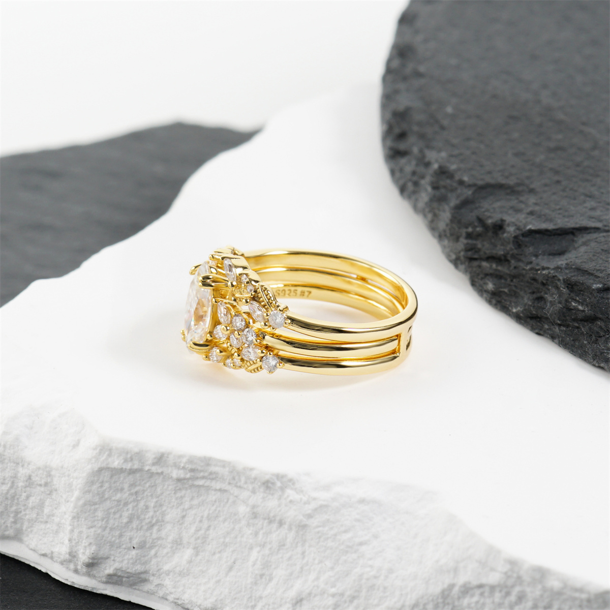 1.6ct Forest Hymn Ring Vintage Moss Agate Band Stackable Ring Cluster Bridal Ring Set VVS Synthetic Moissanite Ring S925 Band