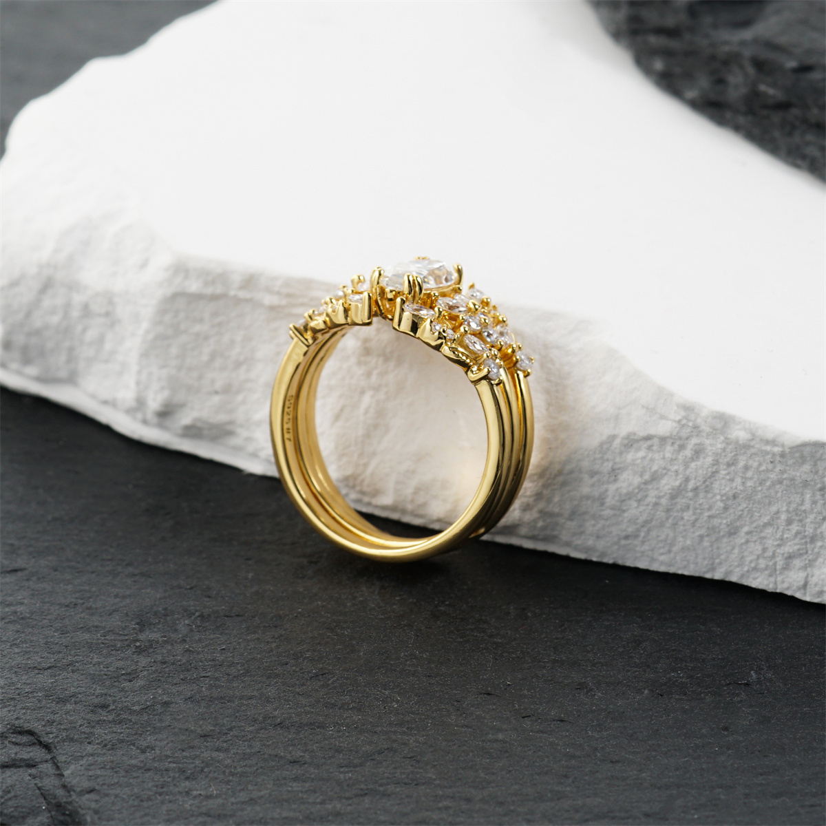 1.6ct Forest Hymn Ring Vintage Moss Agate Band Stackable Ring Cluster Bridal Ring Set VVS Synthetic Moissanite Ring S925 Band