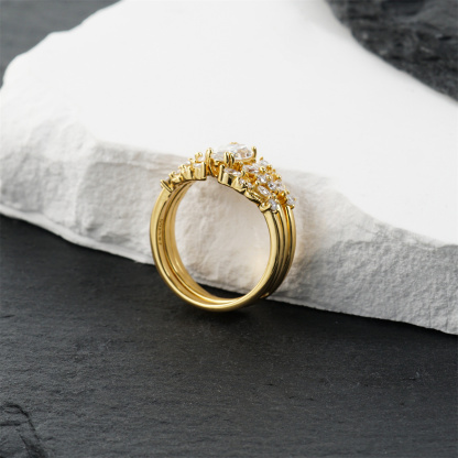 1.6ct Forest Hymn Ring Vintage Moss Agate Band Stackable Ring Cluster Bridal Ring Set VVS Synthetic Moissanite Ring S925 Band