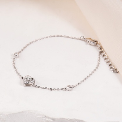 Delzzad Eternal Heart Set Bling Love Heart Bracelet Heart Pendant Necklace Jewelry Set Synthetic Moissanite Necklace Bracelet Jewelry Copper Chain