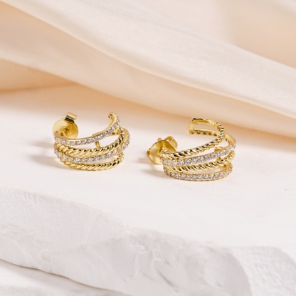 Urban Layers Huggies Earrings Golden Twist Hoop Earrings Synthetic Moissanite Earrings Jewelry Copper Studs