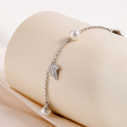 0.6ct Lunar Leaf Trail Anklet Pearl Bloom Anklet Chain Adjustable Anklet Synthetic Moissanite Anklet Jewelry Copper Chain