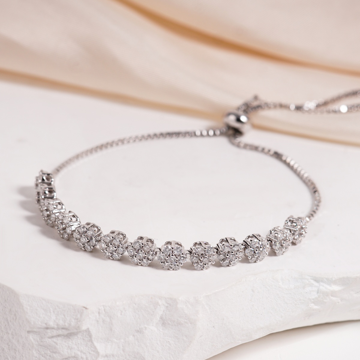 1.5ct Love's Garden Flower Bracelet Adjustable Cluster Bolo Bracelet Synthetic Moissanite Bracelet Copper Chain