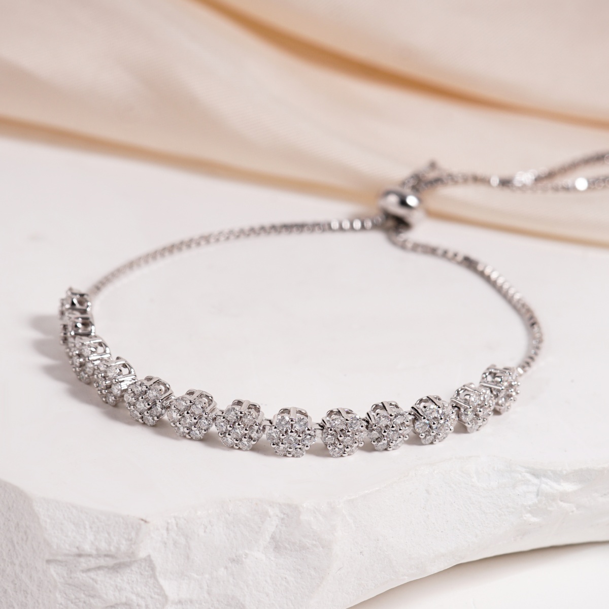 1.5ct Love's Garden Flower Bracelet Adjustable Cluster Bolo Bracelet Synthetic Moissanite Bracelet Copper Chain