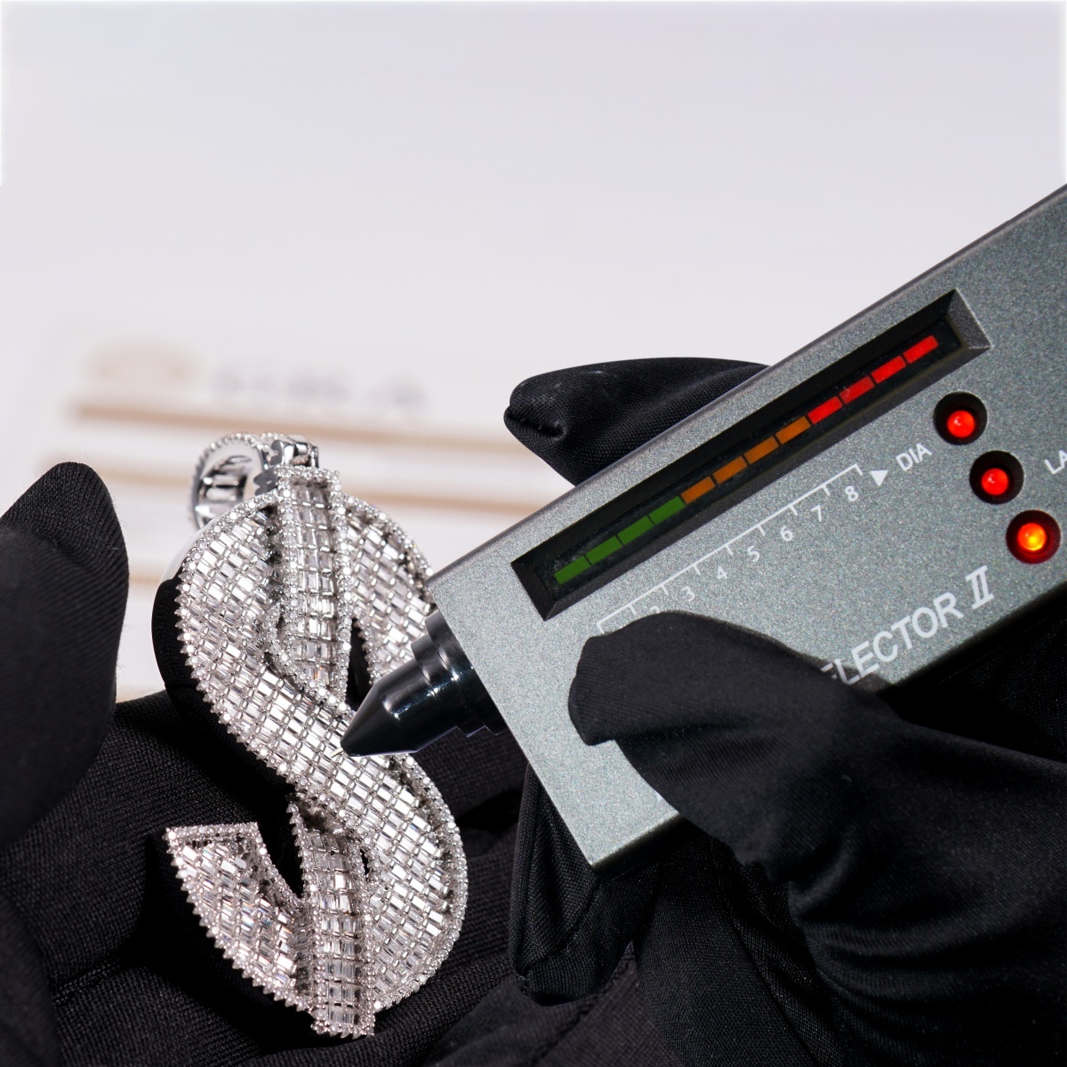 Bling Fortune Seeker USD Pendant Prosperity Pendant Necklace Chain Baguette Cut VVS Synthetic Moissanite Necklace Copper Chain