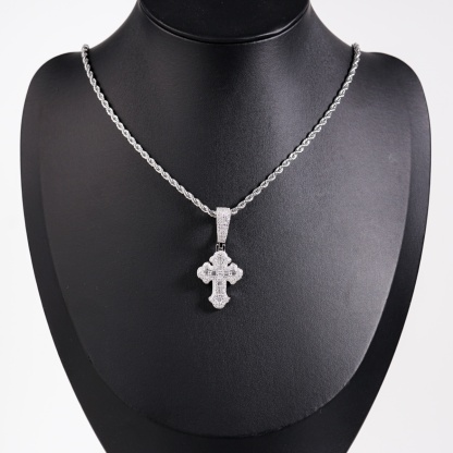 Iced Out Calvary Pendant Baguette Cross Pendant Necklace Chain D Color VVS Synthetic Moissanite Necklace Copper Chain