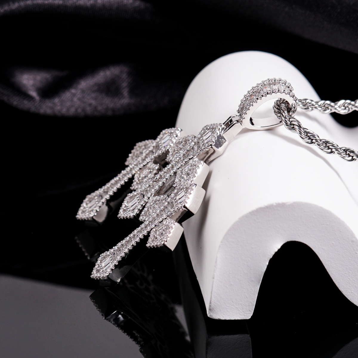 Iced Out Triple Cross Pendant Shining Grace Pendant D Color VVS Synthetic Moissanite Copper Chain