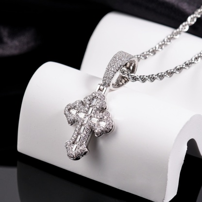 Iced Out Calvary Pendant Baguette Cross Pendant Necklace Chain D Color VVS Synthetic Moissanite Necklace Copper Chain