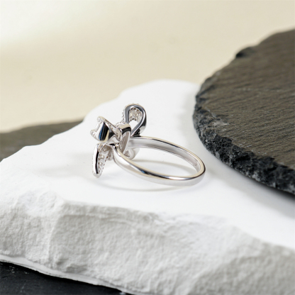 0.8ct Midnight Coquille Ring Luxury Bow Ring Baguette Cut Engagement Ring Ribbon Design VVS Synthetic Moissanite Ring S925 Band