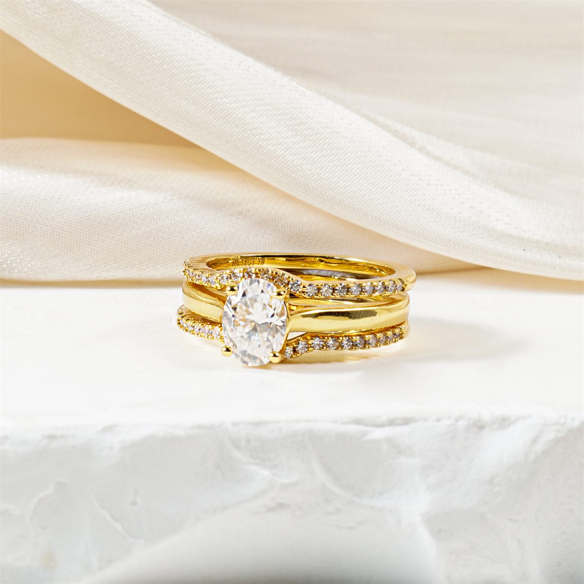 Heavenly Nest 1.8ct Triple Stacking Ring Copper Engagement Ring VVS Synthetic Moissanite Ring Jewelry Perfect Gift