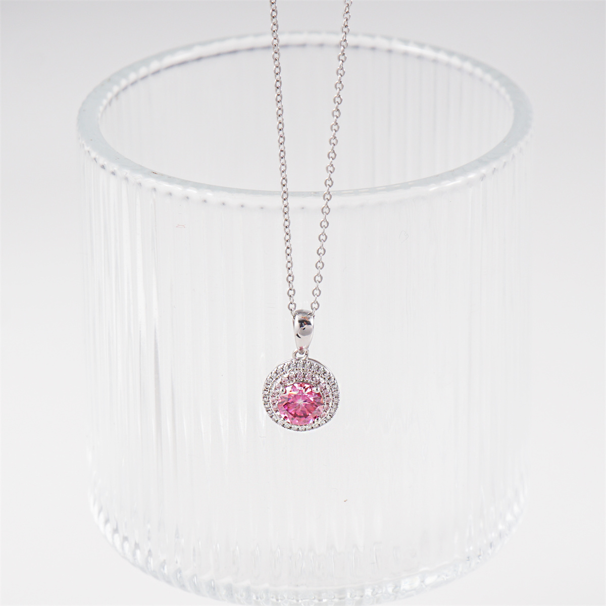 1ct Pink Cake Pendant Necklace Round Synthetic Moissanite Necklace S925 Chain