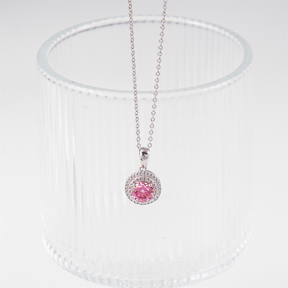 1ct Pink Cake Pendant Necklace Round Synthetic Moissanite Necklace S925 Chain