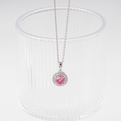 1ct Pink Cake Pendant Necklace Round Synthetic Moissanite Necklace S925 Chain